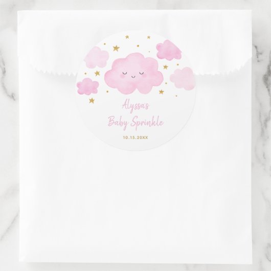 Pink Girl Cloud Stars Baby Sprinkle Ronde Sticker (Tas)