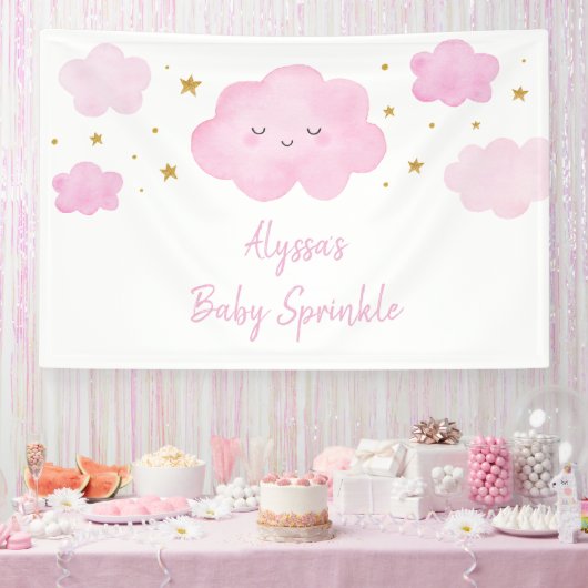 Pink Girl Cloud Stars Baby Sprinkle Spandoek (Feest)