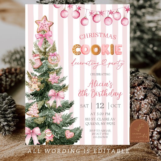 Pink Girl Cookie Decorating Party Birthday Kaart