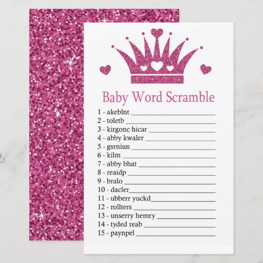 Pink Girl Crown Baby word scramble game (Voorkant / Achterkant)