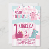 Pink Girl Dinosaur Birthday Party Thleed Kaart (Voorkant)