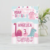 Pink Girl Dinosaur Birthday Party Thleed Kaart (Staand voorkant)