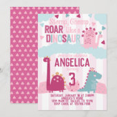 Pink Girl Dinosaur Birthday Party Thleed Kaart (Voorkant / Achterkant)