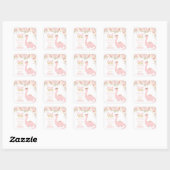 Pink Girl Dinosaur Floral Favor Vierkante Sticker (Vel)