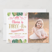 Pink Girl Dinosaur THREE REX Birthday Kaart (Voorkant)