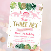 Pink Girl Dinosaur THREE REX Birthday Kaart