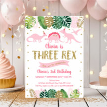 Pink Girl Dinosaur THREE REX Birthday