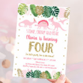 Pink Girl Dinosaur Vierde verjaardag Kaart