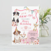 Pink Girl Dog let's Pawty Birthday Invitation Kaart (Staand voorkant)