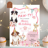 Pink Girl Dog let's Pawty Birthday Invitation Kaart