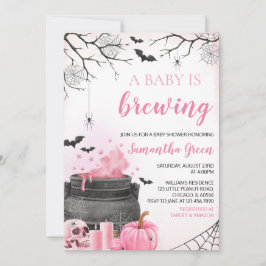 Pink Girl Een Baby brouwt Halloween Baby shower Kaart