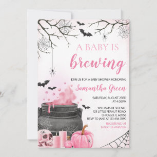 Pink Girl Een Baby brouwt Halloween Baby shower Kaart