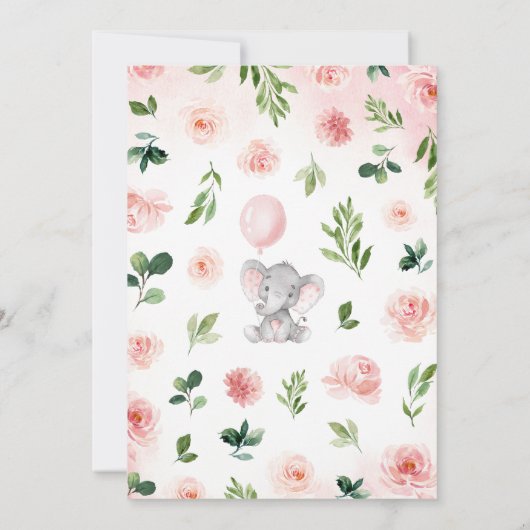 Pink Girl Elephant Baby Shower Kaart (Achterkant)
