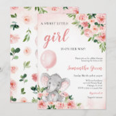 Pink Girl Elephant Baby Shower Kaart (Voorkant / Achterkant)