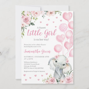 Pink Girl Elephant Baby shower Kaart
