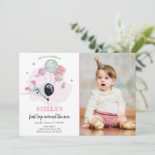 Pink Girl First Birthday Buitenspace Astronaut Kaart (Staand voorkant)