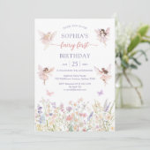 Pink Girl Floral Fairy First 1st Birthday Kaart (Staand voorkant)