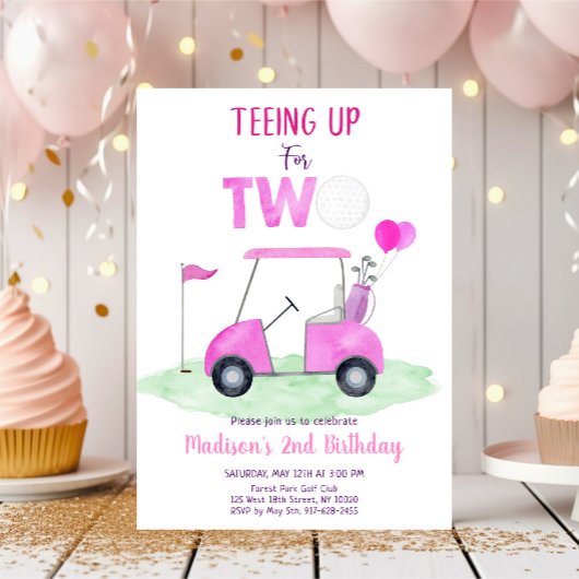 Pink Girl Golf tweede verjaardag Kaart