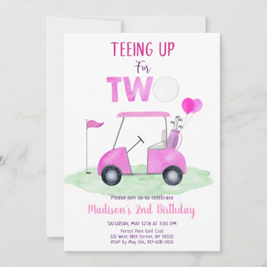 Pink Girl Golf tweede verjaardag Kaart (Voorkant)