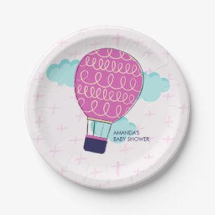 Pink Girl Hot Air Ballon Baby shower Party Papieren Bordje