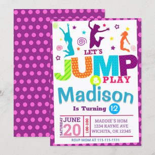 PINK GIRL JUMP PARTY BIRTHDAY INVITATION SJABLOON KAART