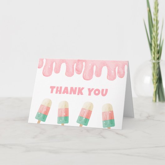 Pink Girl Melt Ice Cream Pop Baby shower Bedankkaart (Voorkant)
