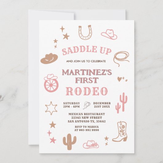 Pink Girl My First Rodeo Cowgirl Birthday Kaart (Voorkant)