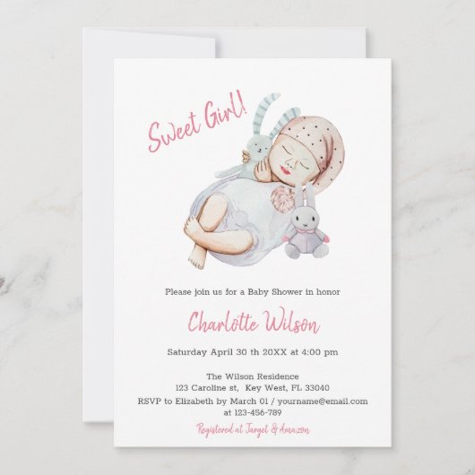 Pink Girl Newborn Baby shower-uitnodiging Save The Date (Voorkant)