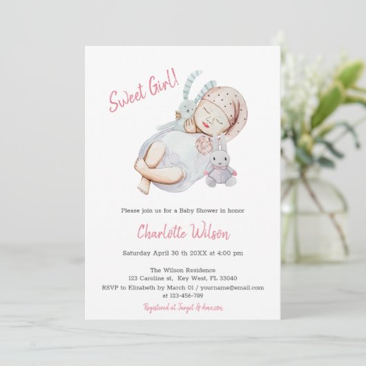 Pink Girl Newborn Baby shower-uitnodiging Save The Date (Staand voorkant)