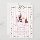 Pink Girl Quirky Stripes Christmas Bridal Shower Kaart (Voorkant)