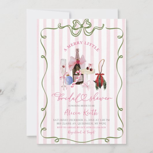 Pink Girl Quirky Stripes Christmas Bridal Shower Kaart (Voorkant)