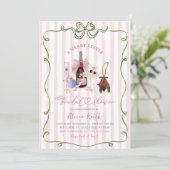 Pink Girl Quirky Stripes Christmas Bridal Shower Kaart (Staand voorkant)