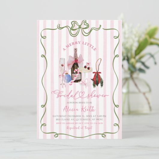 Pink Girl Quirky Stripes Christmas Bridal Shower Kaart (Staand voorkant)