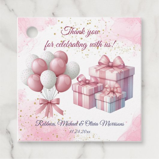 Pink Girl Rainbow Star Verjaardag Bedankjes Labels (Voorkant)