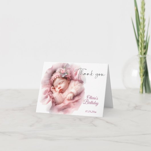 Pink Girl Rainbow Star Verjaardag Bedankkaart (Voorkant)