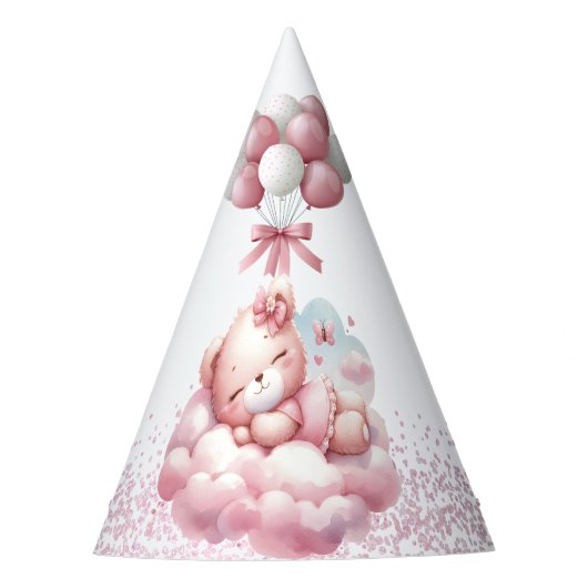 Pink Girl Rainbow Star Verjaardag Feesthoedjes (Voorkant)