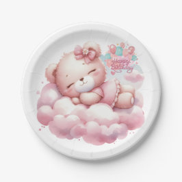 Pink Girl Rainbow Star Verjaardag Papieren Bordje