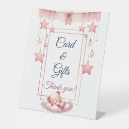 Pink Girl Rainbow Star Verjaardag Reclamebord Met Voetstuk