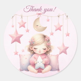 Pink Girl Rainbow Star Verjaardag Ronde Sticker