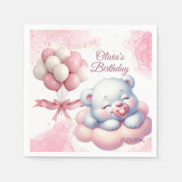 Pink Girl Rainbow Star Verjaardag Servet