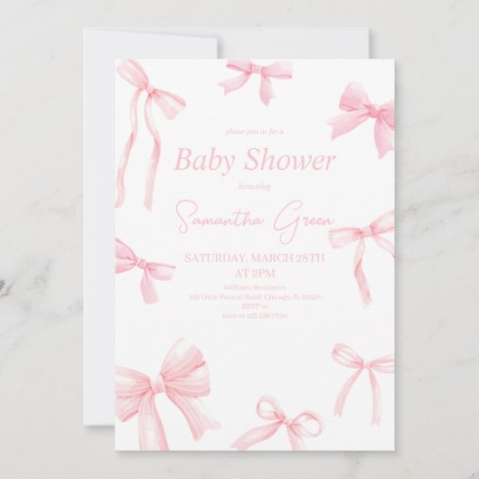 Pink Girl Ribbon Minimalistisch Baby shower Kaart (Voorkant)