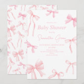 Pink Girl Ribbon Minimalistisch Baby shower Kaart (Voorkant / Achterkant)