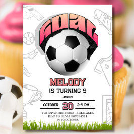 Pink Girl Soccer Ball Birthday Party Invitation Kaart