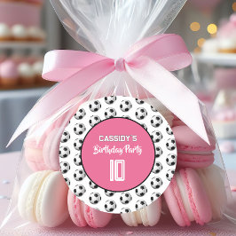 Pink Girl Soccer Birthday Party Ronde Sticker