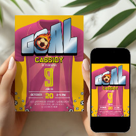 Pink Girl Soccer Shirt Birthday Party Invitation Kaart