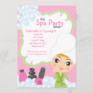 Pink  Girl Spa Birthday Party Kaart
