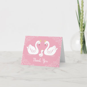 Pink Girl Swans Baby shower Bedankkaart