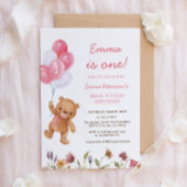 Pink Girl Teddy Bear 1e verjaardag Kaart