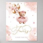 Pink Girl Teddy Bear Baby shower Favors Poster (Voorkant)