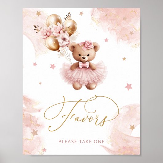 Pink Girl Teddy Bear Baby shower Favors Poster (Voorkant)